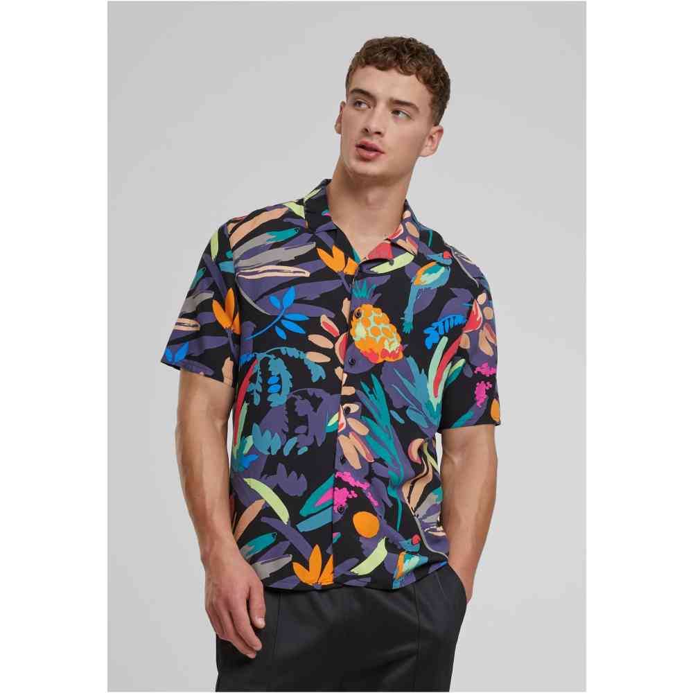 Urban Classics - Viscose AOP Resort Shirt - Black
